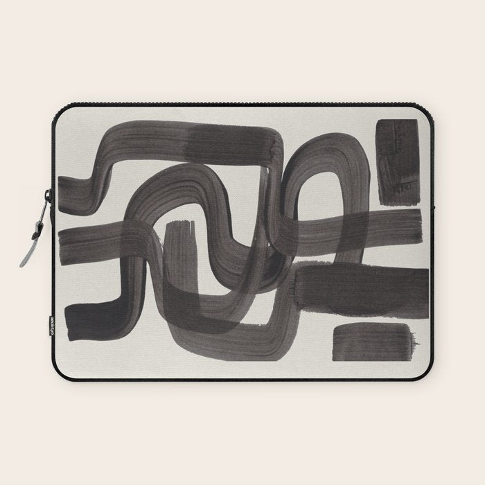 Black Ink Paint Brush Strokes Wiggles Mid Century Modern Laptop Sleeve Gallery Image 1