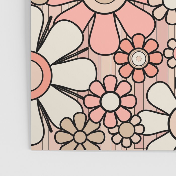 Retro Garden Flowers and Stripes Vintage Aesthetic Blush Pink and Black Floral Pattern Poster Gallery Image 3
