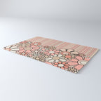 Retro Garden Flowers and Stripes Vintage Aesthetic Blush Pink and Black Floral Pattern Rug Gallery Image 3