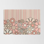 Retro Garden Flowers and Stripes Vintage Aesthetic Blush Pink and Black Floral Pattern Rug Gallery Image 2