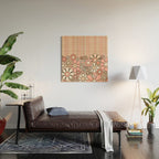 Retro Garden Flowers and Stripes Vintage Aesthetic Blush Pink and Black Floral Pattern Wood Wall Art Gallery Image 2