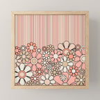 Retro Garden Flowers and Stripes Vintage Aesthetic Blush Pink and Black Floral Pattern Mini Art Print Gallery Image 1