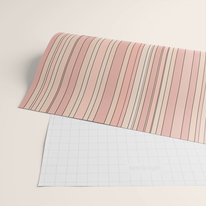 Retro Garden Flowers and Stripes Vintage Aesthetic Blush Pink and Black Floral Pattern Wrapping Paper Gallery Image 2