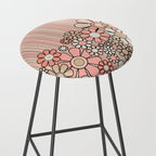 Retro Garden Flowers and Stripes Vintage Aesthetic Blush Pink and Black Floral Pattern Stool Gallery Image 2