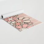 Retro Garden Flowers and Stripes Vintage Aesthetic Blush Pink and Black Floral Pattern Yoga Mat Gallery Image 2