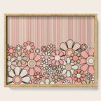 Retro Garden Flowers and Stripes Vintage Aesthetic Blush Pink and Black Floral Pattern Serving Tray Gallery Image 1