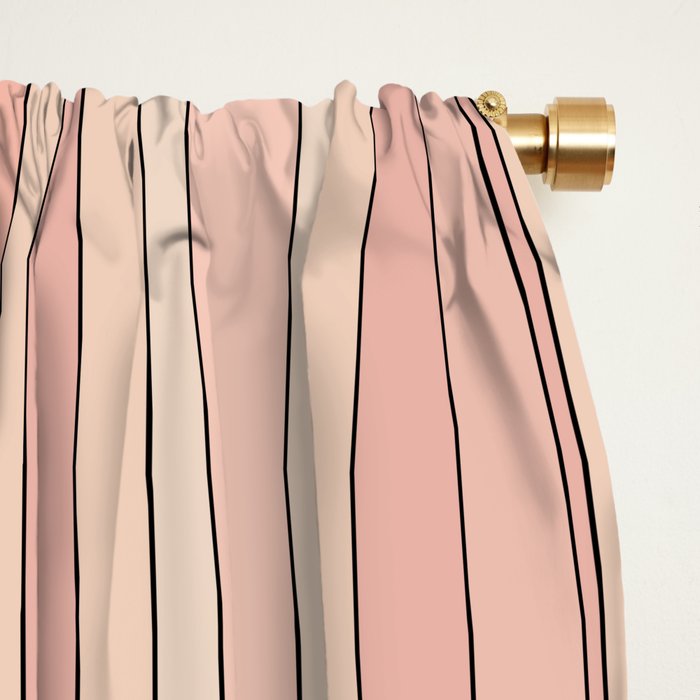 Retro Garden Flowers and Stripes Vintage Aesthetic Blush Pink and Black Floral Pattern Window Curtain Gallery Image 2