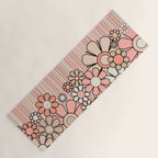 Retro Garden Flowers and Stripes Vintage Aesthetic Blush Pink and Black Floral Pattern Yoga Mat Gallery Image 1