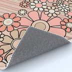 Retro Garden Flowers and Stripes Vintage Aesthetic Blush Pink and Black Floral Pattern Rug Gallery Image 4