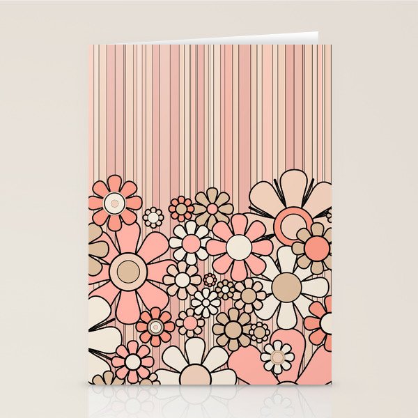 Retro Garden Flowers and Stripes Vintage Aesthetic Blush Pink and Black Floral Pattern Stationery Card Gallery Image 2