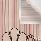 Retro Garden Flowers and Stripes Vintage Aesthetic Blush Pink and Black Floral Pattern Wall Tapestry Gallery Image 3