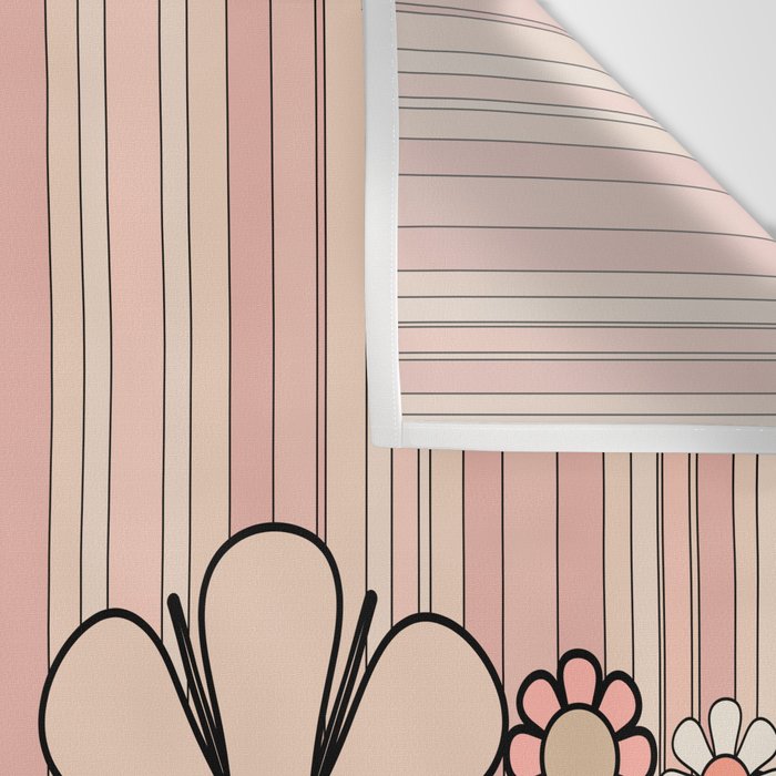 Retro Garden Flowers and Stripes Vintage Aesthetic Blush Pink and Black Floral Pattern Wall Tapestry Gallery Image 3
