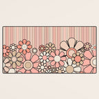 Retro Garden Flowers and Stripes Vintage Aesthetic Blush Pink and Black Floral Pattern Desk Mat Gallery Image 3
