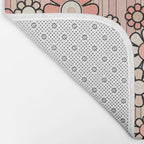 Retro Garden Flowers and Stripes Vintage Aesthetic Blush Pink and Black Floral Pattern Bath Mat Gallery Image 2