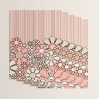 Retro Garden Flowers and Stripes Vintage Aesthetic Blush Pink and Black Floral Pattern Wrapping Paper Gallery Image 3