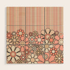 Retro Garden Flowers and Stripes Vintage Aesthetic Blush Pink and Black Floral Pattern Wood Wall Art Gallery Image 1