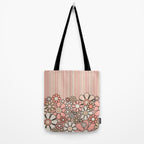 Retro Garden Flowers and Stripes Vintage Aesthetic Blush Pink and Black Floral Pattern Tote Bag Gallery Image 2