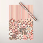 Retro Garden Flowers and Stripes Vintage Aesthetic Blush Pink and Black Floral Pattern Wrapping Paper Gallery Image 1