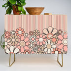 Retro Garden Flowers and Stripes Vintage Aesthetic Blush Pink and Black Floral Pattern Credenza Gallery Image 1