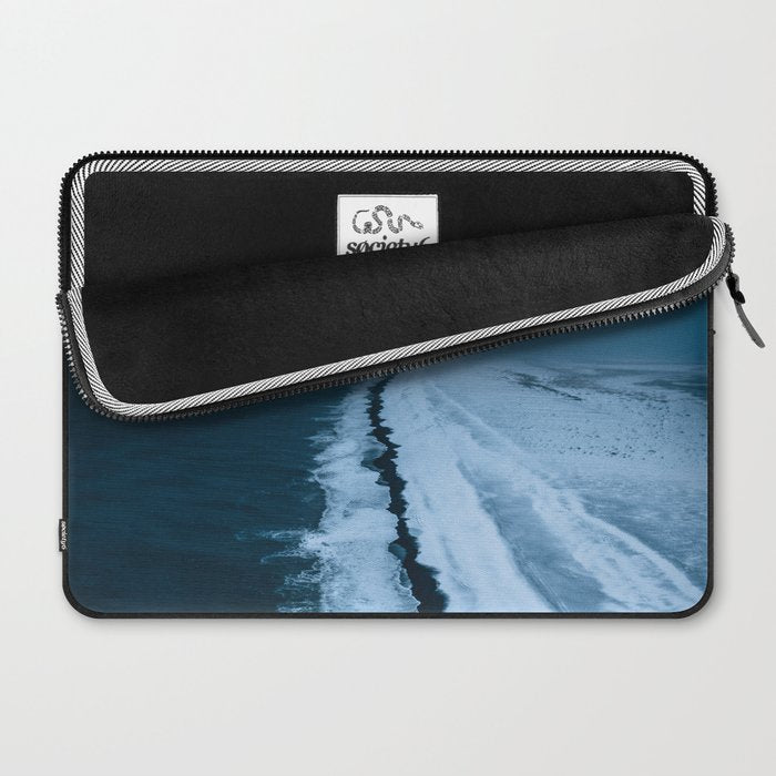 Black Sand Beach with snow in Iceland during a storm â Moody Landscape Photography Laptop Sleeve Gallery Image 2