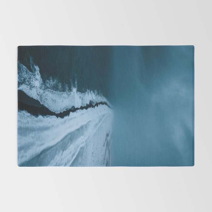 Black Sand Beach with snow in Iceland during a storm â Moody Landscape Photography Rug Gallery Image 2