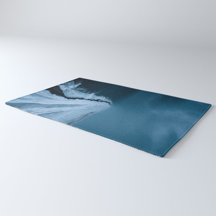 Black Sand Beach with snow in Iceland during a storm â Moody Landscape Photography Rug Gallery Image 3