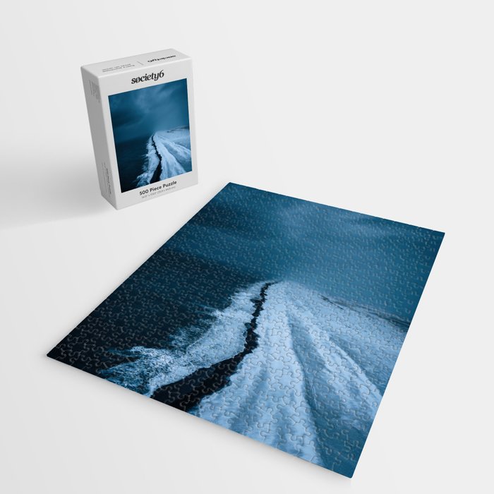 Black Sand Beach with snow in Iceland during a storm â Moody Landscape Photography Jigsaw Puzzle Gallery Image 2