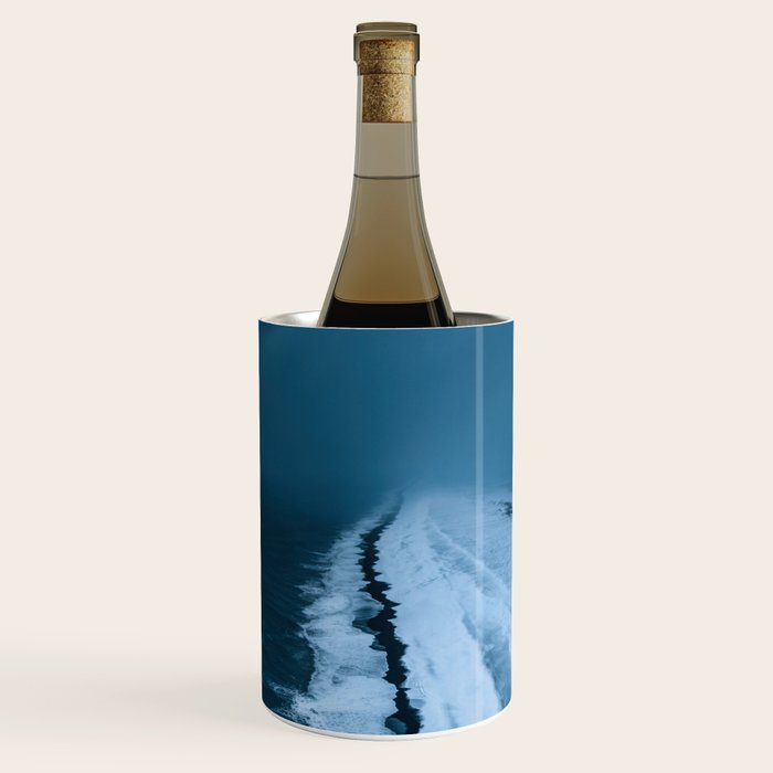 Black Sand Beach with snow in Iceland during a storm â Moody Landscape Photography Wine Chiller Gallery Image 1