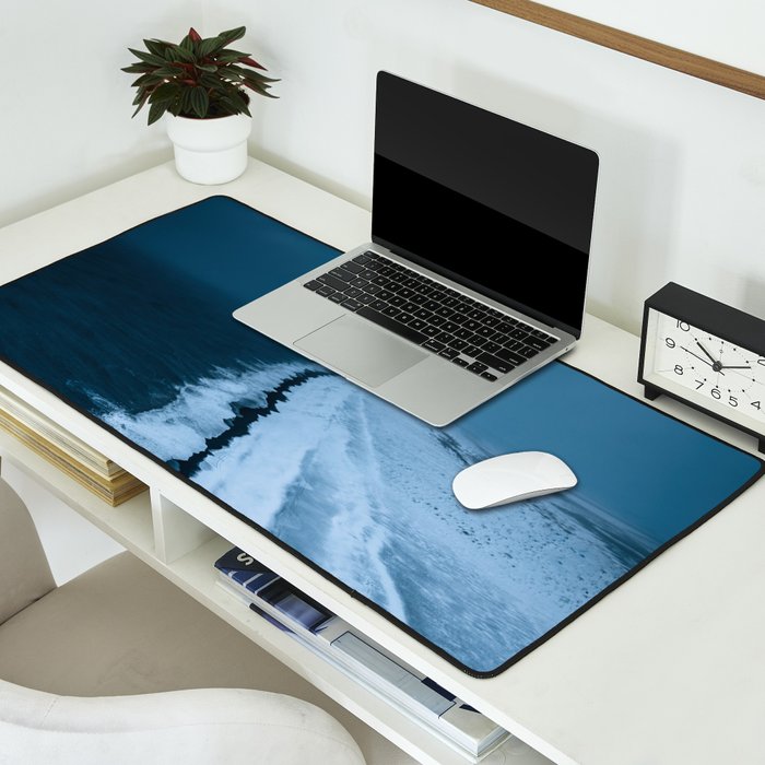 Black Sand Beach with snow in Iceland during a storm â Moody Landscape Photography Desk Mat Gallery Image 2