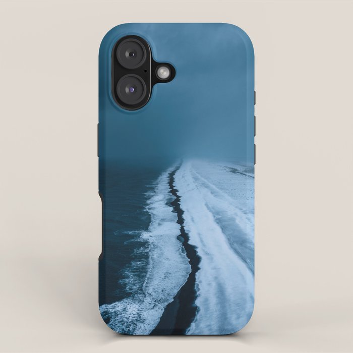 Black Sand Beach with snow in Iceland during a storm â Moody Landscape Photography iPhone Case Gallery Image 1