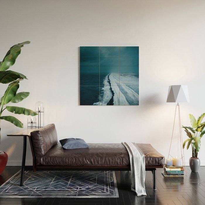 Black Sand Beach with snow in Iceland during a storm â Moody Landscape Photography Wood Wall Art Gallery Image 2