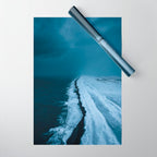 Black Sand Beach with snow in Iceland during a storm â Moody Landscape Photography Wrapping Paper Gallery Image 1