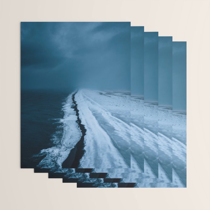 Black Sand Beach with snow in Iceland during a storm â Moody Landscape Photography Wrapping Paper Gallery Image 3