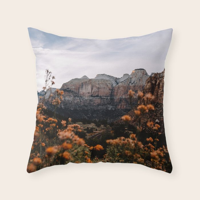 Zion Canyon through the Flora Throw Pillow Gallery Image 1