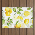 mediterranean summer lemon branches on white Outdoor Rug Gallery Image 1