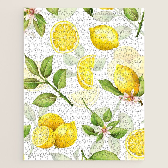 mediterranean summer lemon branches on white Jigsaw Puzzle Gallery Image 1