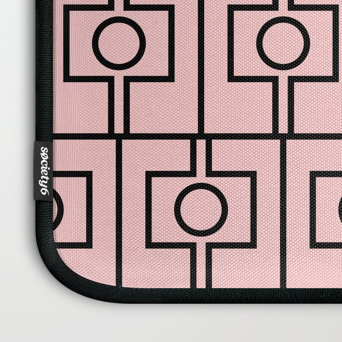 Mid Century Modern Rektangel Geometric Light Pink and Black Pattern Laptop Sleeve Gallery Image 3