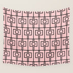 Mid Century Modern Rektangel Geometric Light Pink and Black Pattern Wall Tapestry Gallery Image 4