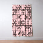Mid Century Modern Rektangel Geometric Light Pink and Black Pattern Window Curtain Gallery Image 3