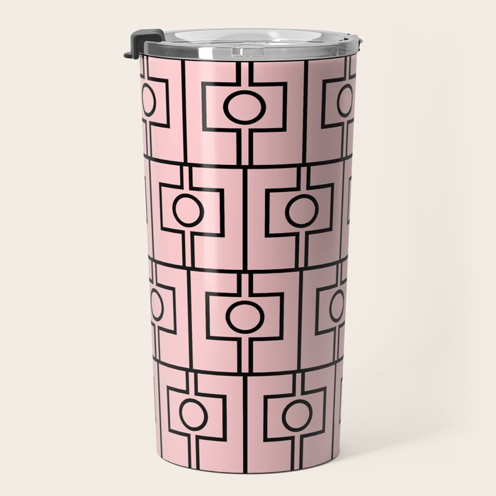 Mid Century Modern Rektangel Geometric Light Pink and Black Pattern Travel Mug Gallery Image 3