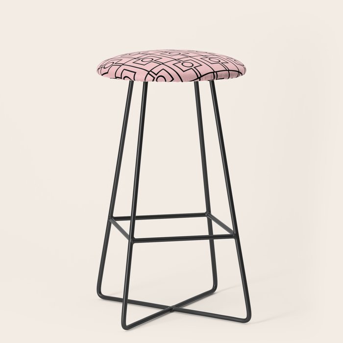 Mid Century Modern Rektangel Geometric Light Pink and Black Pattern Stool Gallery Image 1