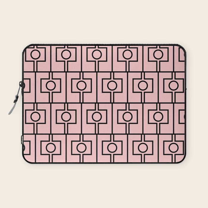 Mid Century Modern Rektangel Geometric Light Pink and Black Pattern Laptop Sleeve Gallery Image 1