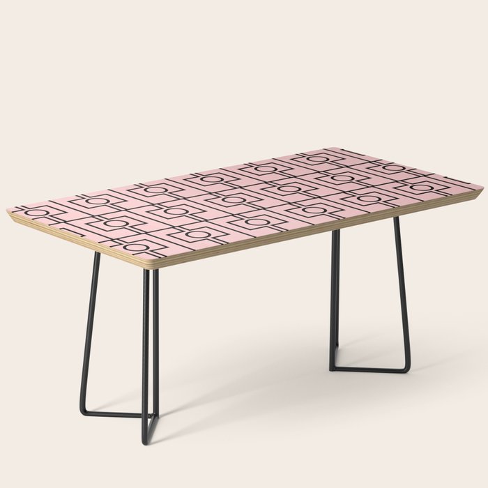 Mid Century Modern Rektangel Geometric Light Pink and Black Pattern Coffee Table Gallery Image 1