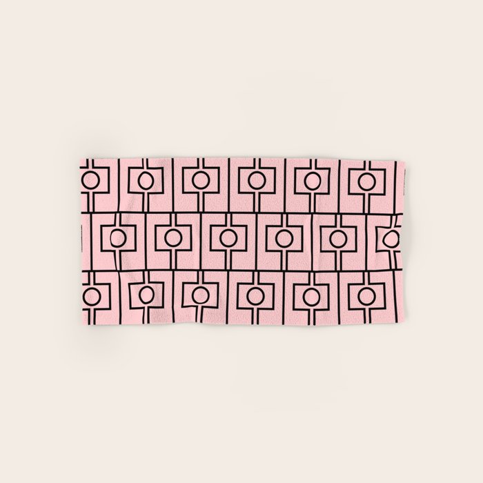 Mid Century Modern Rektangel Geometric Light Pink and Black Pattern Bath Towel Gallery Image 1
