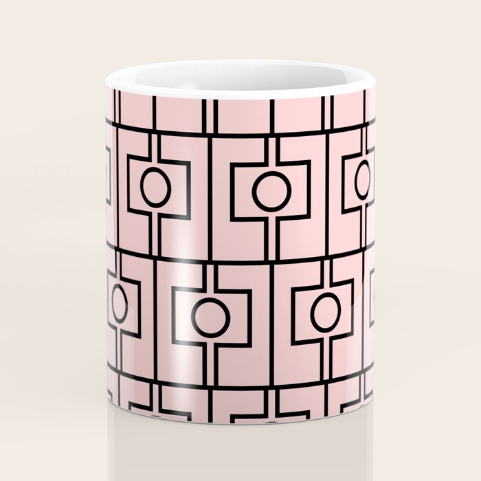 Mid Century Modern Rektangel Geometric Light Pink and Black Pattern Coffee Mug Gallery Image 4