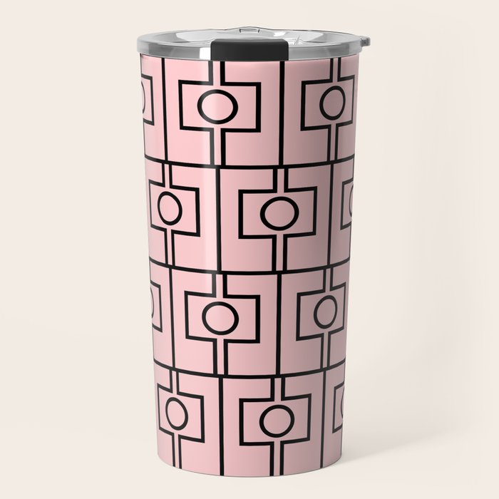 Mid Century Modern Rektangel Geometric Light Pink and Black Pattern Travel Mug Gallery Image 1