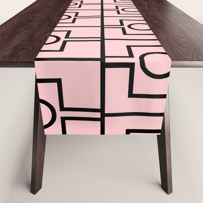 Mid Century Modern Rektangel Geometric Light Pink and Black Pattern Table Runner