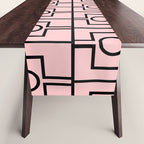 Mid Century Modern Rektangel Geometric Light Pink and Black Pattern Table Runner Gallery Image 1