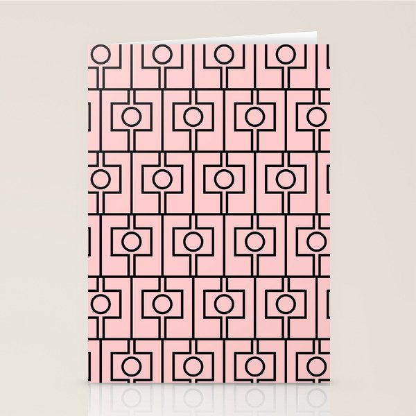 Mid Century Modern Rektangel Geometric Light Pink and Black Pattern Stationery Card Gallery Image 2