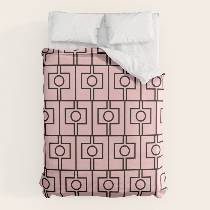 Mid Century Modern Rektangel Geometric Light Pink and Black Pattern Duvet Cover Gallery Image 6
